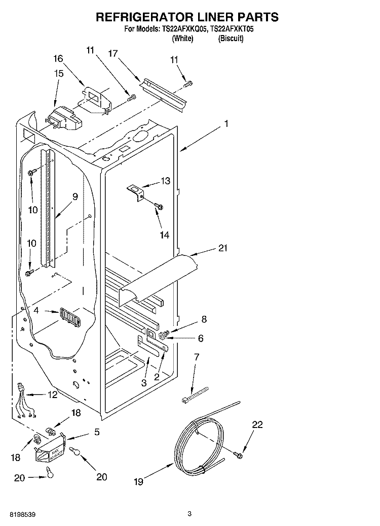 REFRIGERATOR LINER PARTS Diagram and Parts List for TS22AFXKQ05  Estate Refrigerator