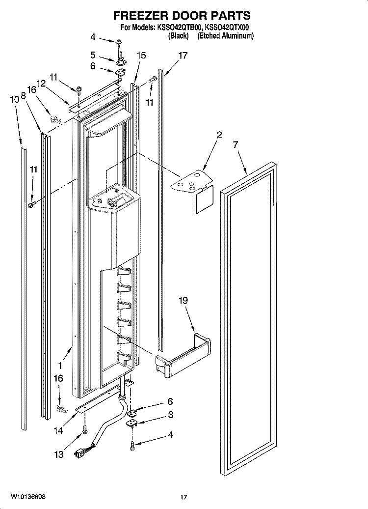 FREEZER DOOR PARTS Diagram and Parts List for KSSO42QTB00  KitchenAid Refrigerator