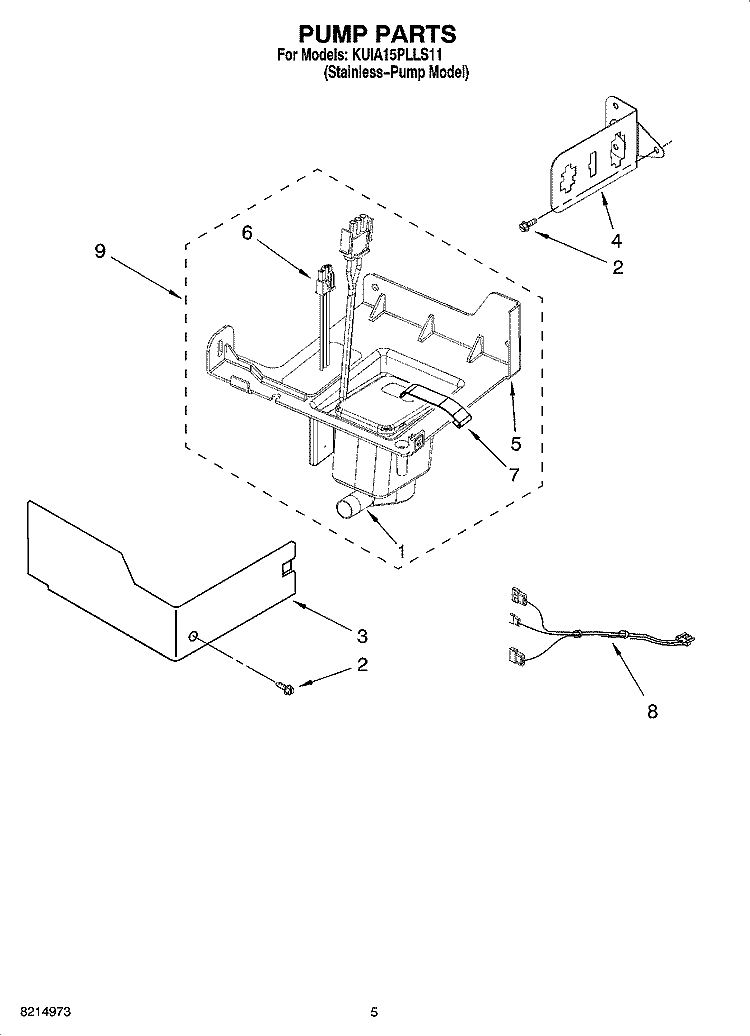 PUMP PARTS Diagram and Parts List for KUIA15PLLS11  KitchenAid Ice Maker