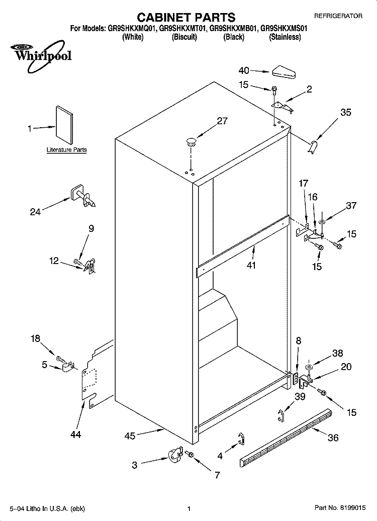 CABINET PARTS Diagram and Parts List for GR9SHKXMS01  Whirlpool Refrigerator