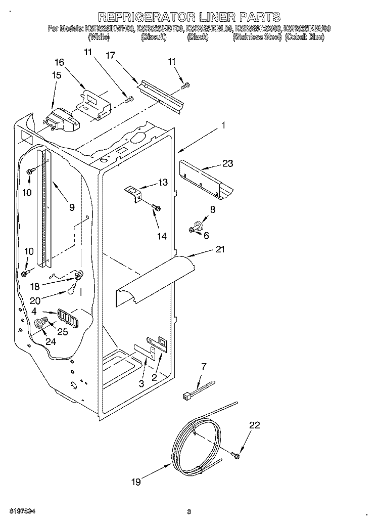 REFRIGERATOR LINER Diagram and Parts List for KSRS25IKBL00  KitchenAid Refrigerator