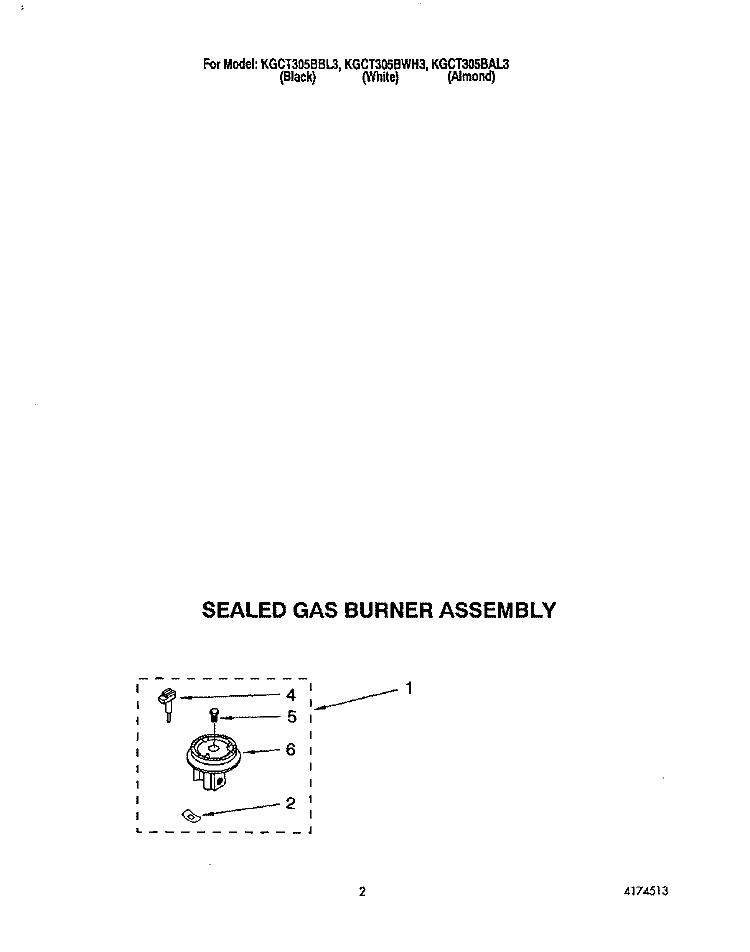 SEALED GAS BURNER ASSEMBLY Diagram and Parts List for KGCT305BBL3  KitchenAid Cooktop