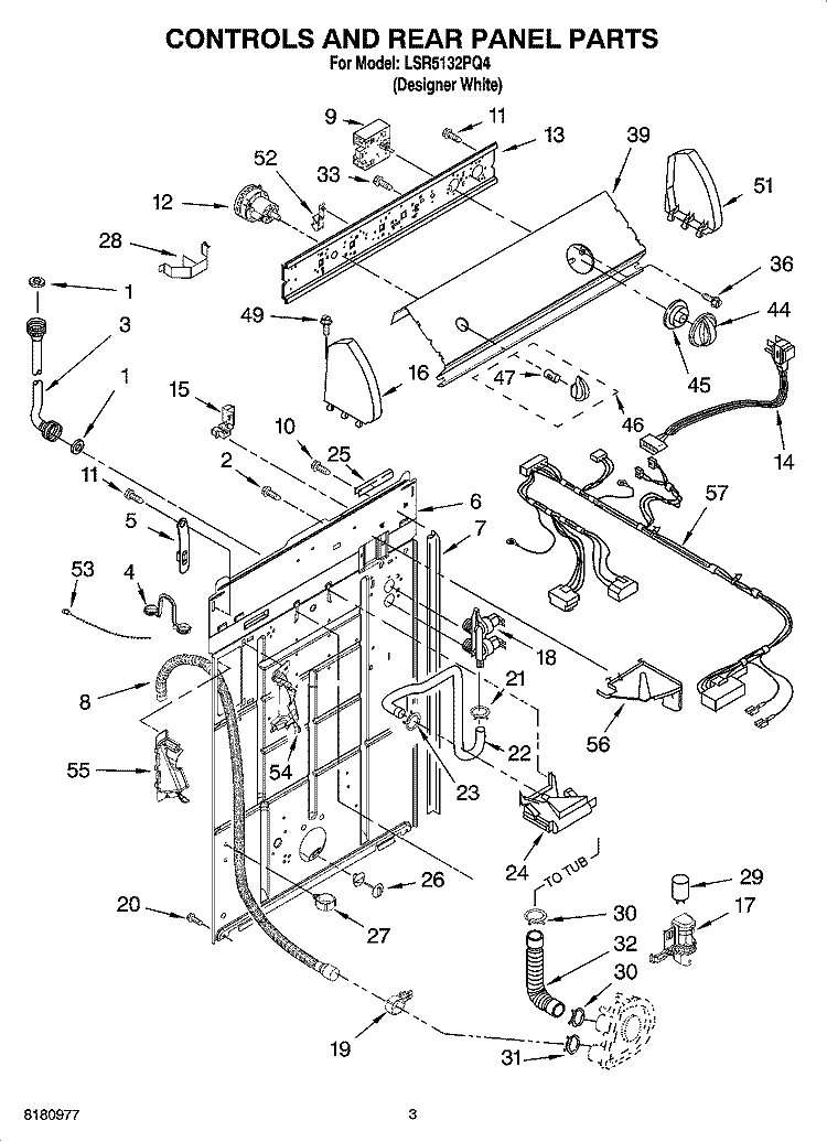 CONTROLS AND REAR PANEL PARTS Diagram and Parts List for LSR5132PQ4  Whirlpool Washer