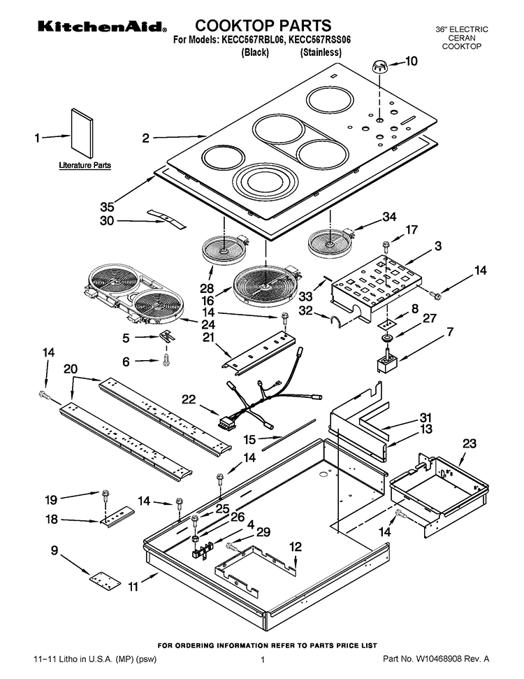 COOKTOP PARTS Diagram and Parts List for KECC567RSS06  KitchenAid Cooktop