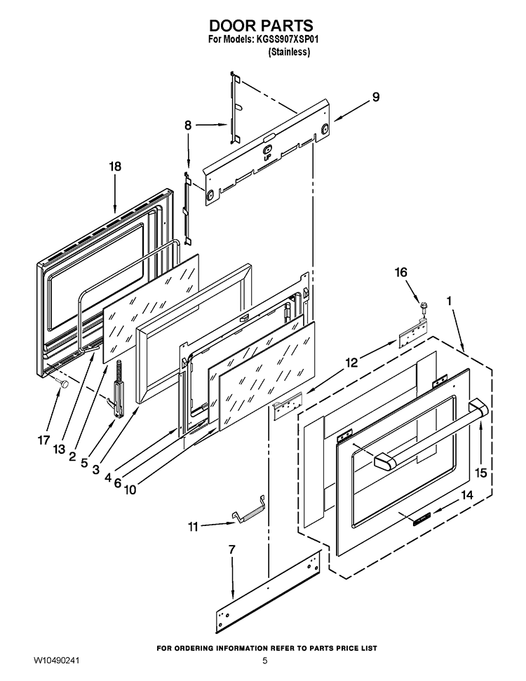 DOOR PARTS Diagram and Parts List for KGSS907XSP01  KitchenAid Range