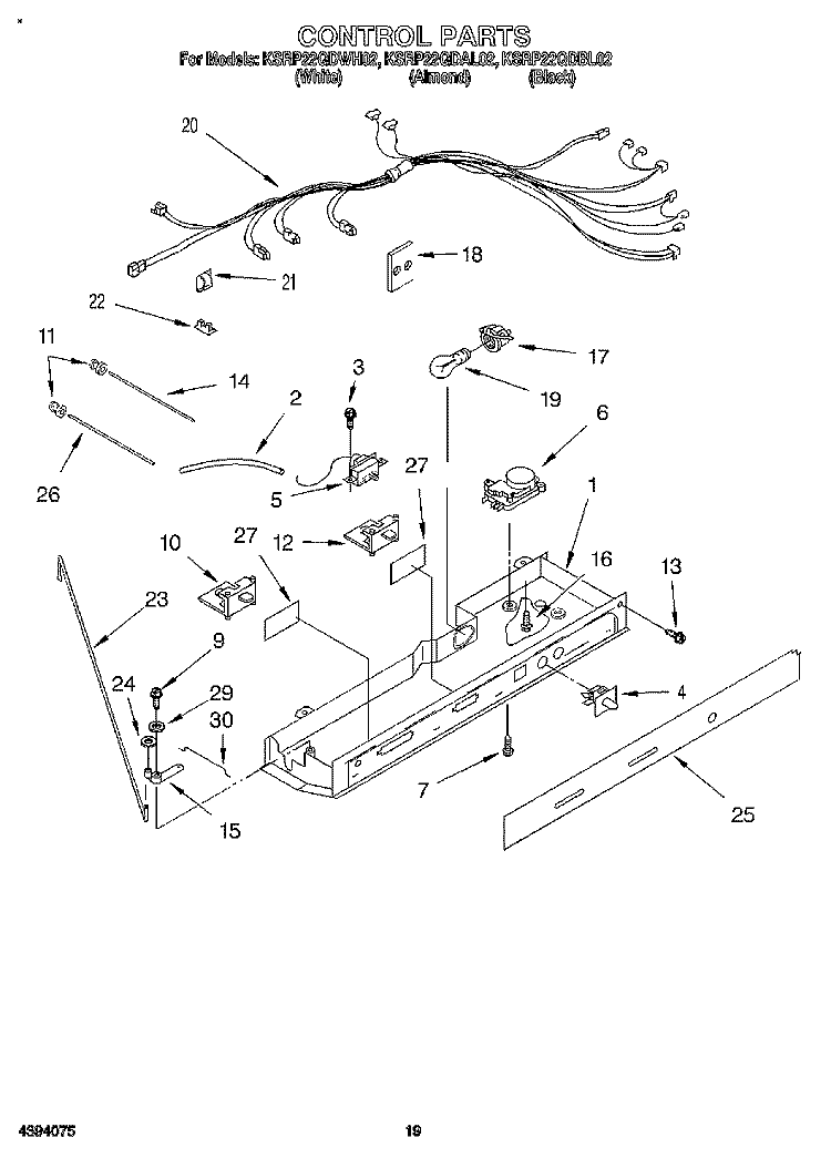 CONTROL, LIT/OPTIONAL Diagram and Parts List for KSRP22QDAL02  KitchenAid Refrigerator