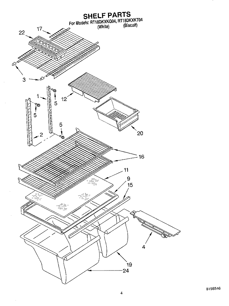 SHELF PARTS Diagram and Parts List for RT18DKXKQ04  Roper Refrigerator