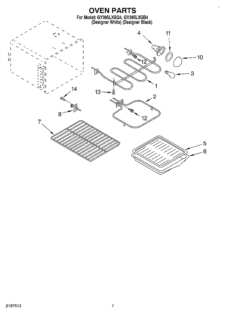 OVEN Diagram and Parts List for GY395LXGQ4  Whirlpool Range