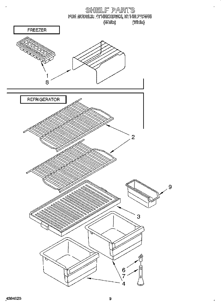 SHELF Diagram and Parts List for RT14HDXDW05  Roper Refrigerator