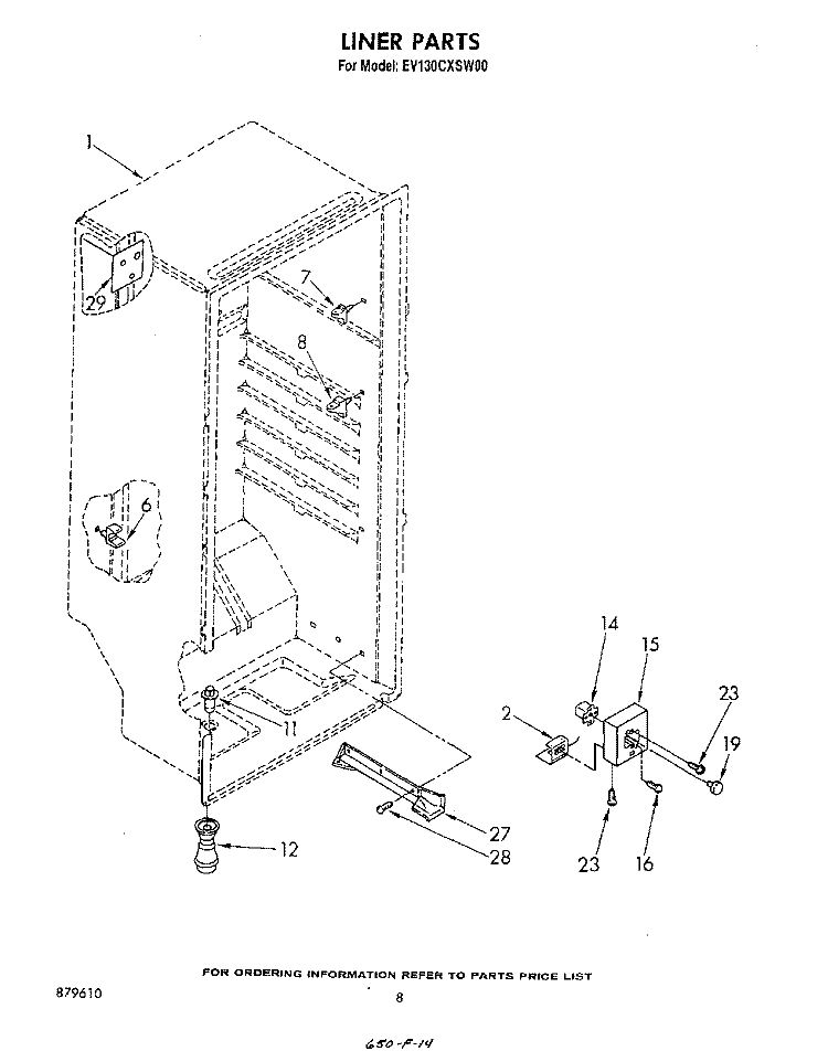 LINER Diagram and Parts List for EV130CXSW00  Whirlpool Freezer