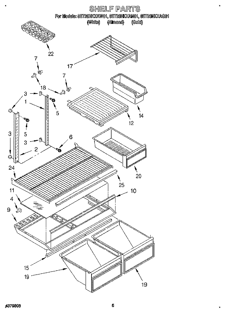 SHELF Diagram and Parts List for 8ET20NKXAN01  Whirlpool Refrigerator