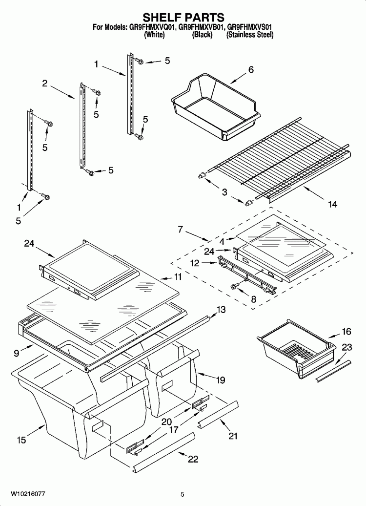 SHELF PARTS Diagram and Parts List for GR9FHMXVB01  Whirlpool Refrigerator