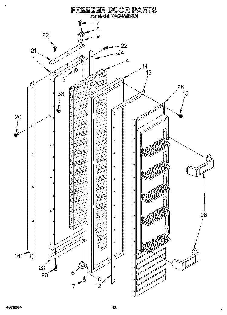 FREEZER DOOR Diagram and Parts List for KSSS48MBX01  KitchenAid Refrigerator