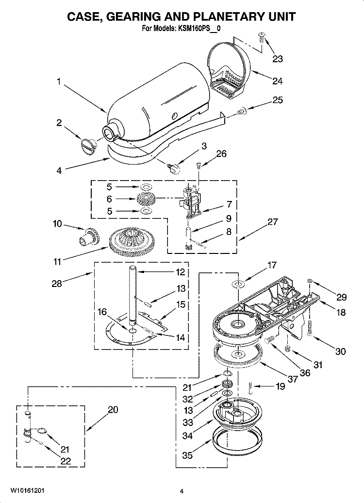 CASE, GEARING AND PLANETARY UNIT Diagram and Parts List for KSM160PSMC0  KitchenAid Mixer