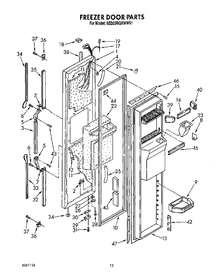 FREEZER DOOR Diagram and Parts List for 6ED25RQXWW01  Whirlpool Refrigerator