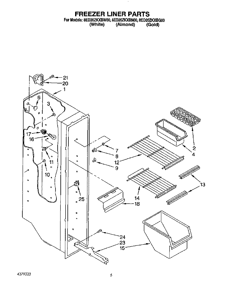 FREEZER LINER Diagram and Parts List for 8ED20ZKXBW00  Whirlpool Refrigerator