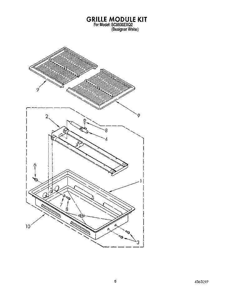 GRILL MODULE KIT Diagram and Parts List for SC8900EXQ2  Whirlpool Cooktop