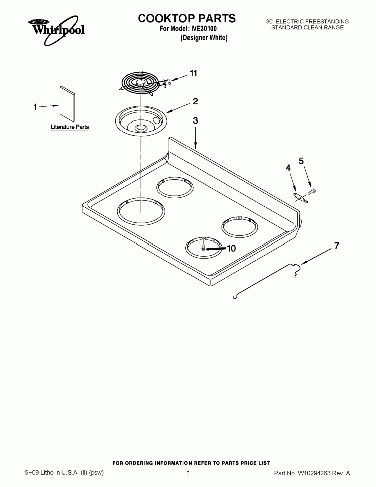 COOKTOP PARTS Diagram and Parts List for IVE30100  Inglis Range
