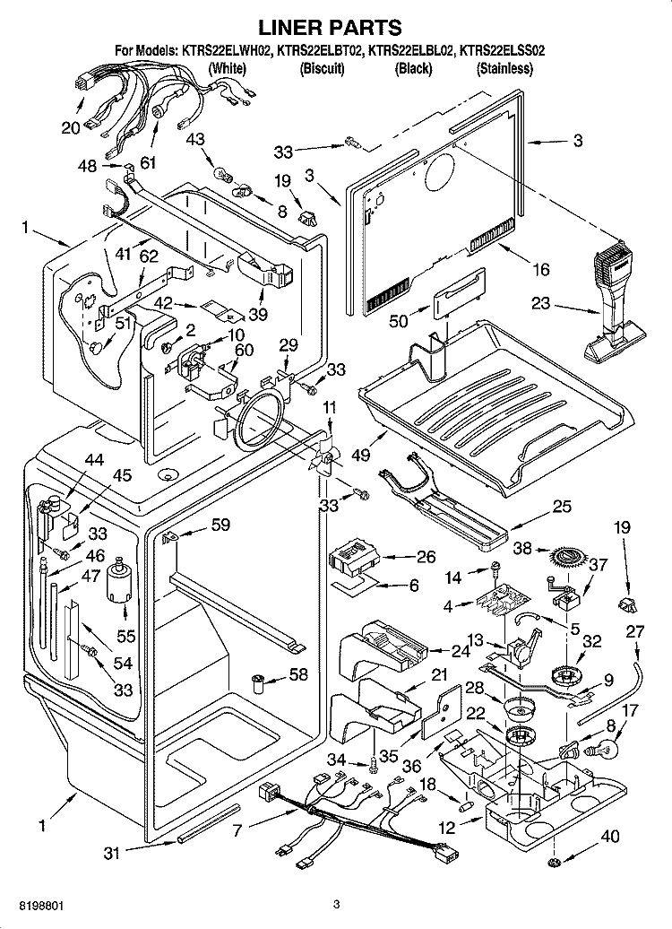 LINER PARTS Diagram and Parts List for KTRS22ELWH02  KitchenAid Refrigerator