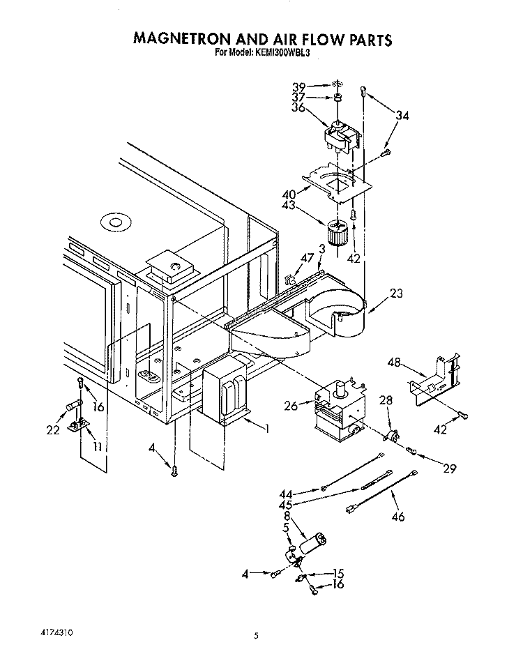 MAGNETRON AND AIR FLOW Diagram and Parts List for KEMI300WBL3  KitchenAid Microwave Oven Combo