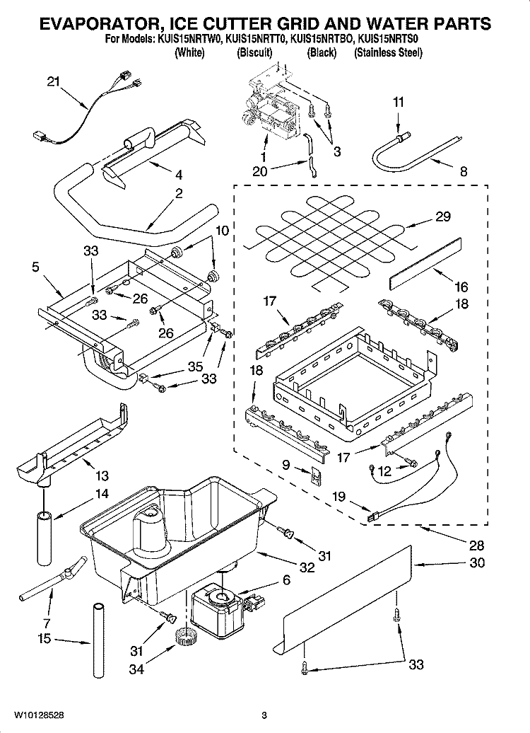 EVAPORATOR, ICE CUTTER GRID AND WATER PARTS Diagram and Parts List for KUIS15NRTBO  KitchenAid Ice Maker