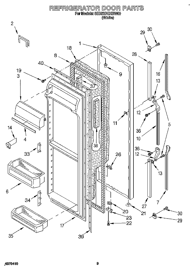 REFRIGERATOR DOOR Diagram and Parts List for 6ED22DQXBW00  Whirlpool Refrigerator