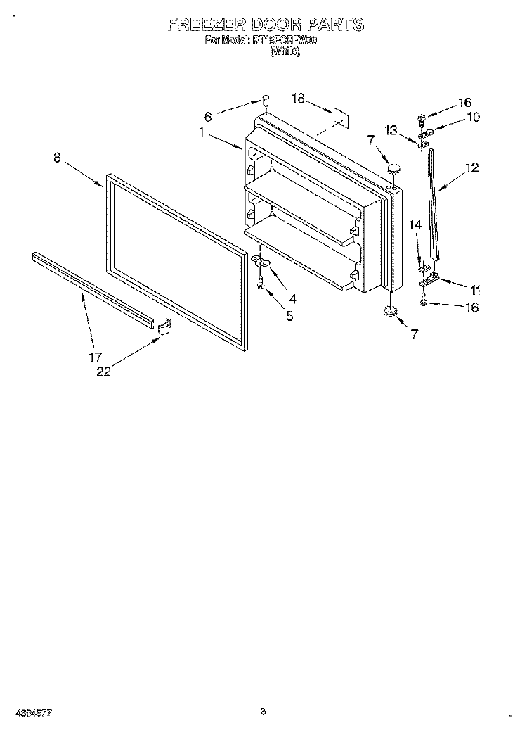 FREEZER DOOR Diagram and Parts List for RT18ECRFW00  Roper Refrigerator