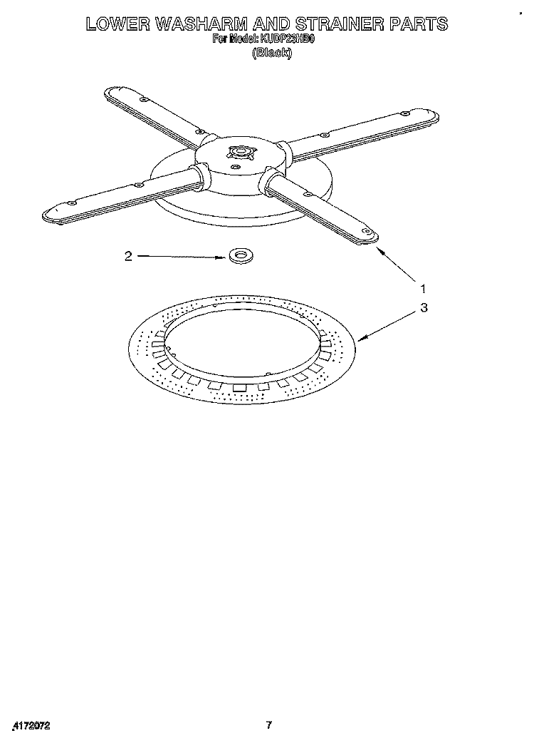 LOWER WASHARM AND STRAINER Diagram and Parts List for KUDP23HB0  KitchenAid Dishwasher