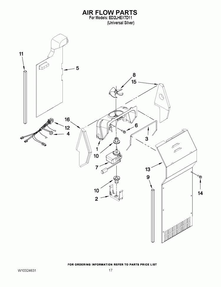 AIR FLOW PARTS Diagram and Parts List for ED2LHEXTD11  Whirlpool Refrigerator