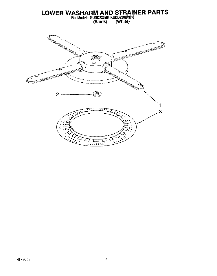LOWER WASHARM AND STRAINER Diagram and Parts List for KUDD230B0  KitchenAid Dishwasher