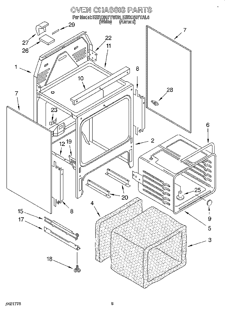 OVEN CHASSIS Diagram and Parts List for KERC507YAL4  KitchenAid Range