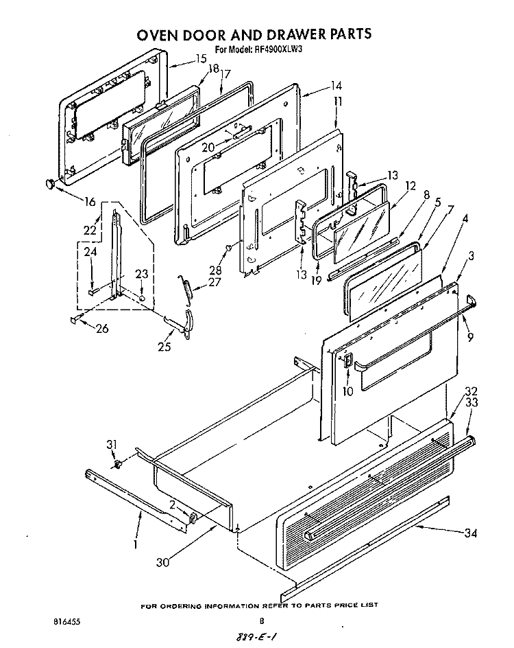 OVEN DOOR AND DRAWER Diagram and Parts List for RF4900XLW3  Whirlpool Range