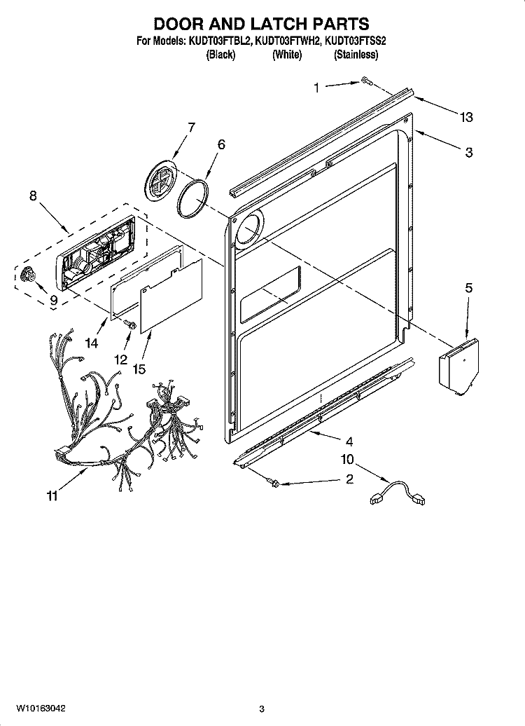 DOOR AND LATCH PARTS Diagram and Parts List for KUDT03FTBL2  KitchenAid Dishwasher