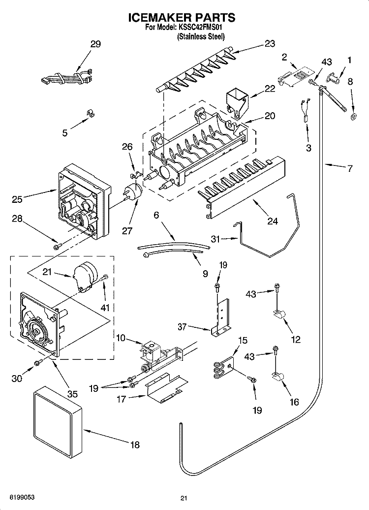 ICEMAKER PARTS Diagram and Parts List for KSSC42FMS01  KitchenAid Refrigerator