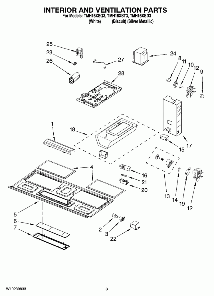 INTERIOR AND VENTILATION PARTS Diagram and Parts List for TMH16XSD3  Estate Microwave