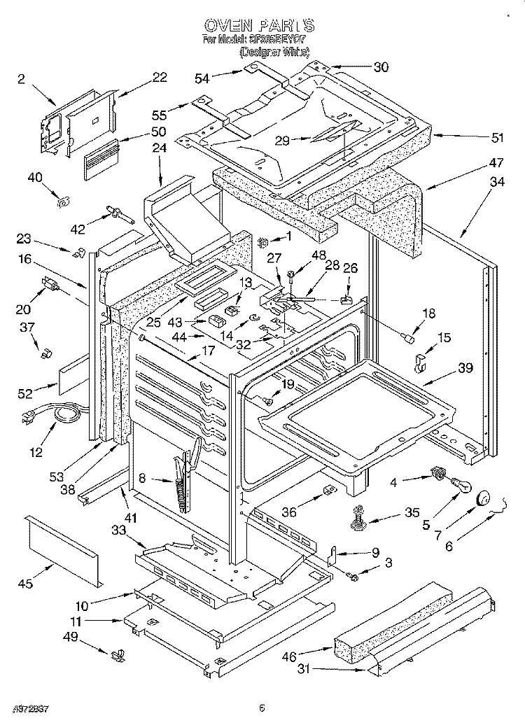 OVEN Diagram and Parts List for SF365BEYQ7  Whirlpool Range