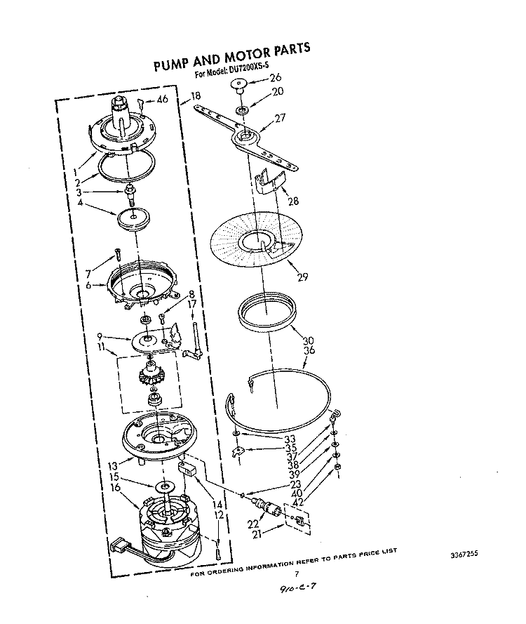 PUMP AND MOTOR Diagram and Parts List for DU7200XS5  Whirlpool Dishwasher