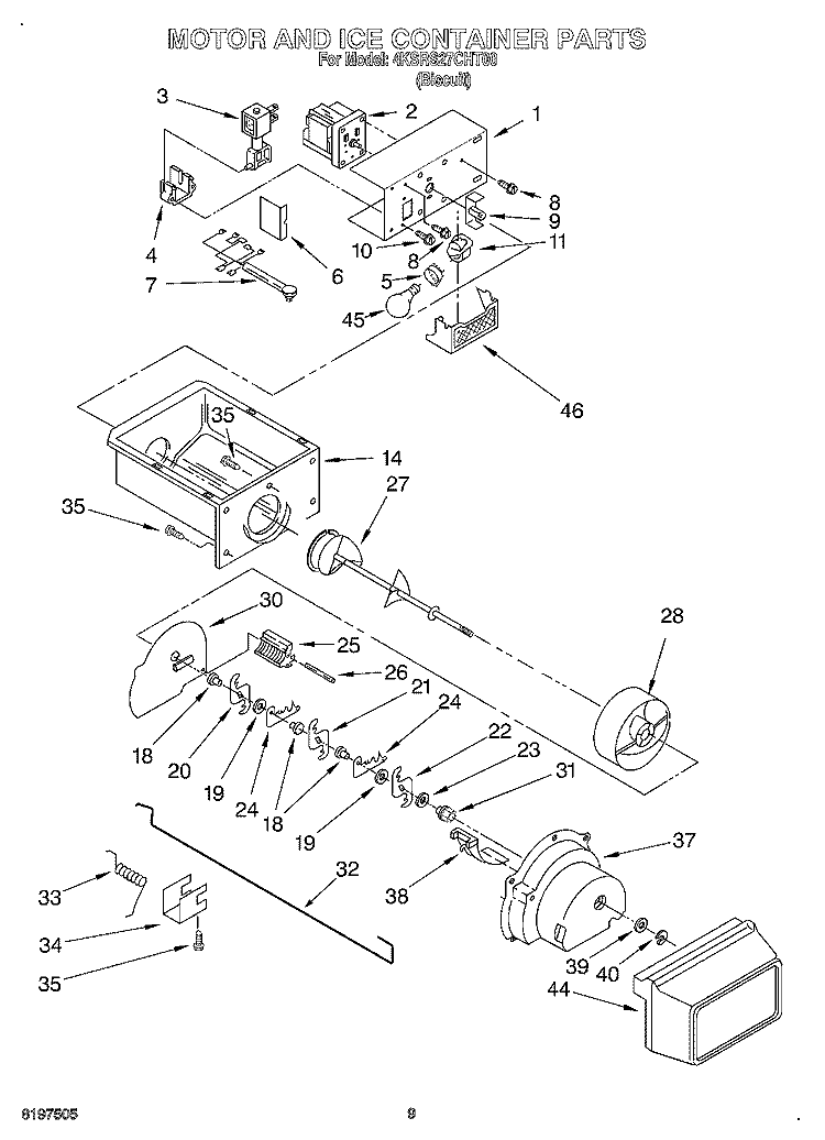 MOTOR AND ICE CONTAINER Diagram and Parts List for 4KSRS27CHT00  KitchenAid Refrigerator