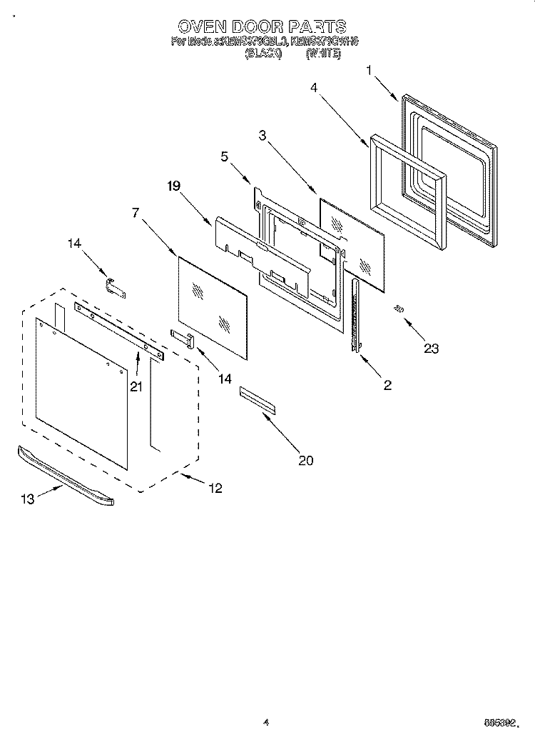 OVEN DOOR Diagram and Parts List for KEMS378GWH0  KitchenAid Microwave Oven Combo