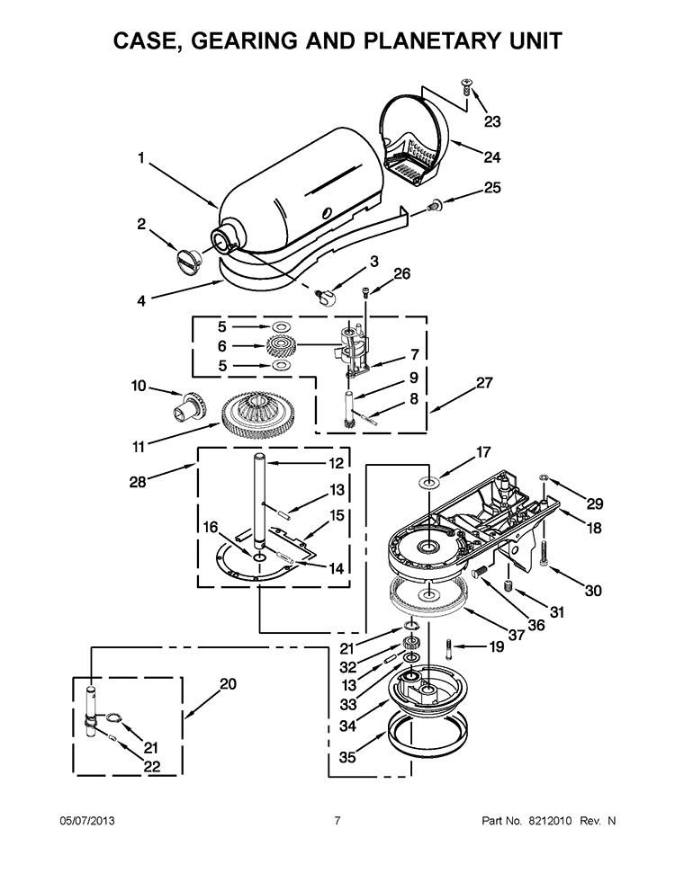 CASE, GEARING AND PLANETARY UNIT Diagram and Parts List for KSM150PSCG0  KitchenAid Mixer