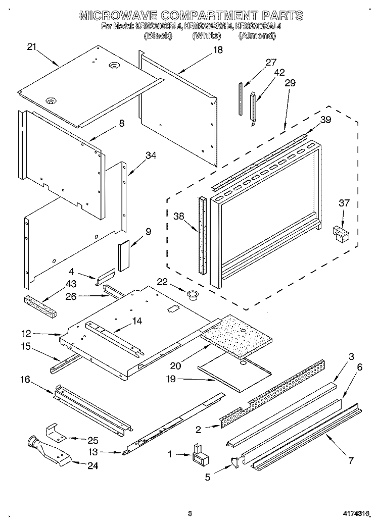 MICROWAVE COMPARTMENT Diagram and Parts List for KEMS306XBL4  KitchenAid Wall Oven