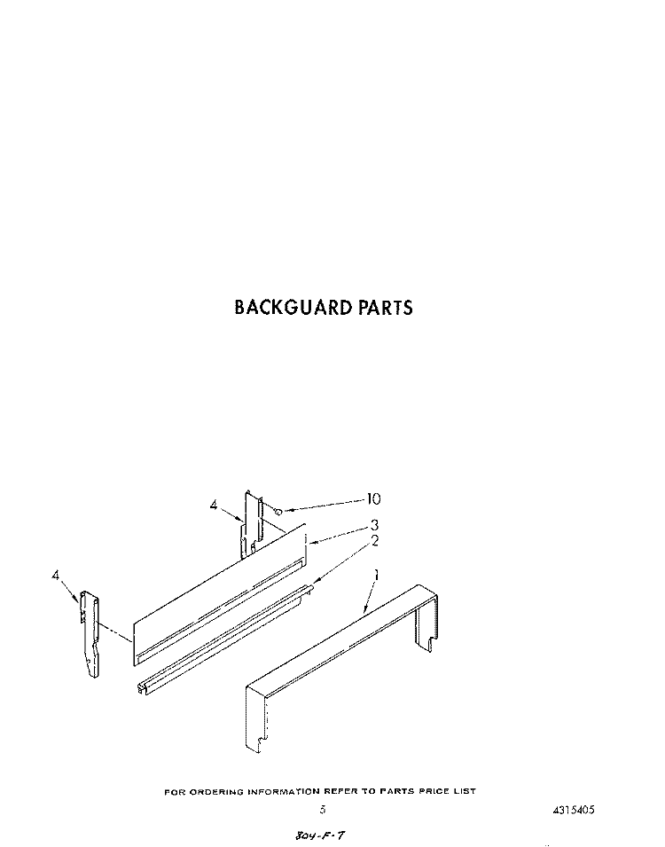 BACKGUARD Diagram and Parts List for SF3007SRW5  Whirlpool Range