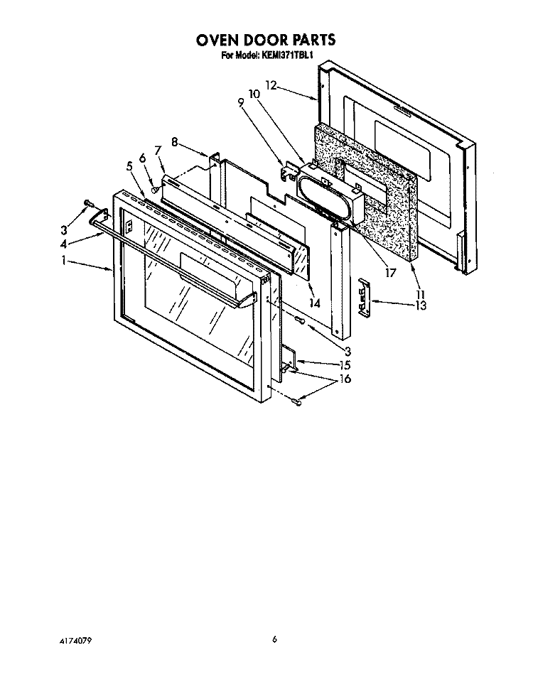 OVEN DOOR Diagram and Parts List for KEMI371TBL1  KitchenAid Microwave Oven Combo