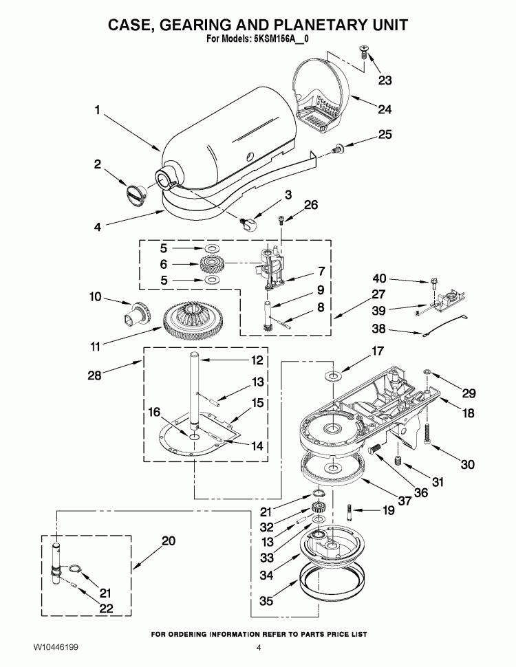 CASE, GEARING AND PLANETARY UNIT Diagram and Parts List for 5KSM156ACA0  KitchenAid Mixer