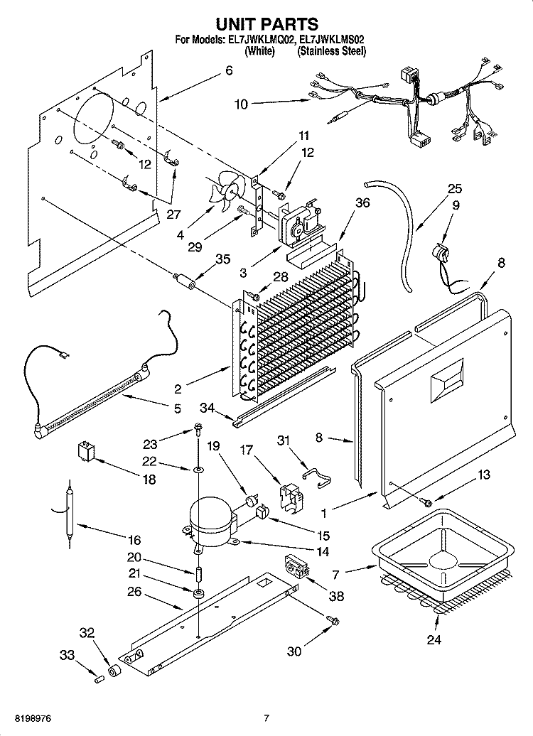 UNIT PARTS, PARTS NOT ILLUSTRATED Diagram and Parts List for EL7JWKLMQ02  Whirlpool Refrigerator