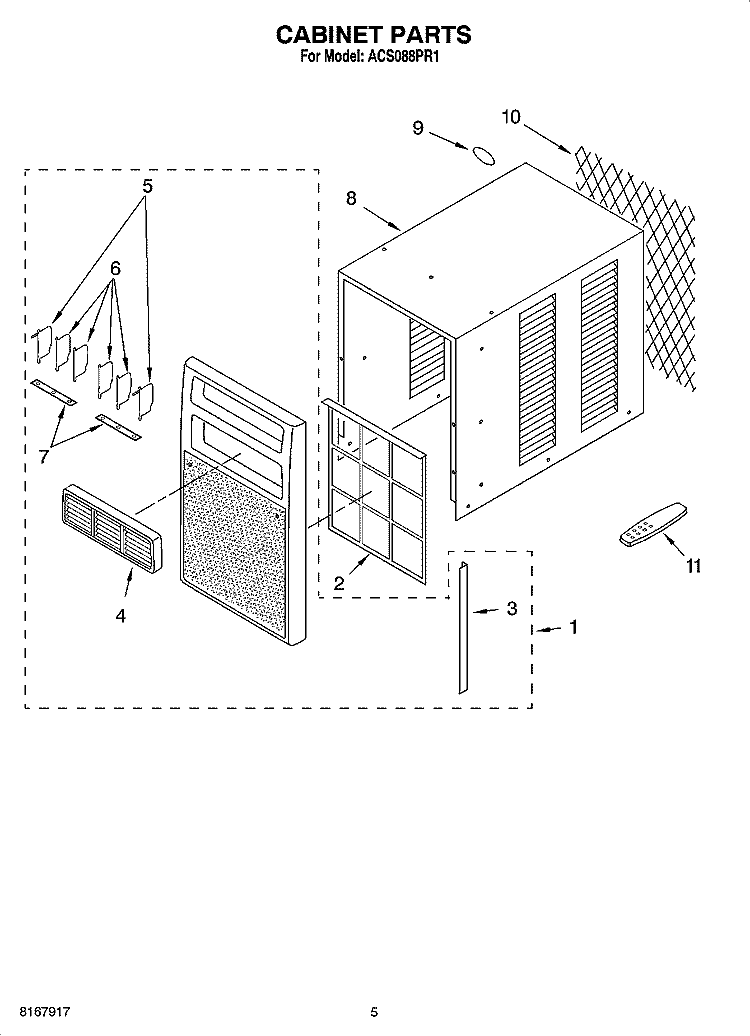 CABINET PARTS Diagram and Parts List for ACS088PR1  Whirlpool Air Conditioner
