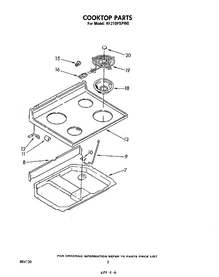 COOK TOP Diagram and Parts List for RF310PXPW0  Whirlpool Range