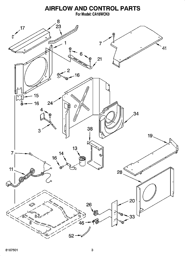 AIRFLOW AND CONTROL PARTS Diagram and Parts List for CA18WCK0  Crosley Air Conditioner