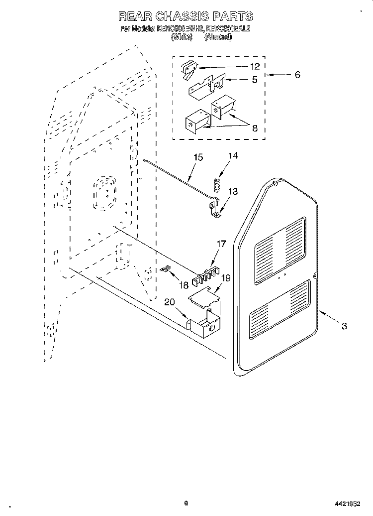 REAR CHASSIS, LIT/OPTIONAL Diagram and Parts List for KERC500EAL2  KitchenAid Range