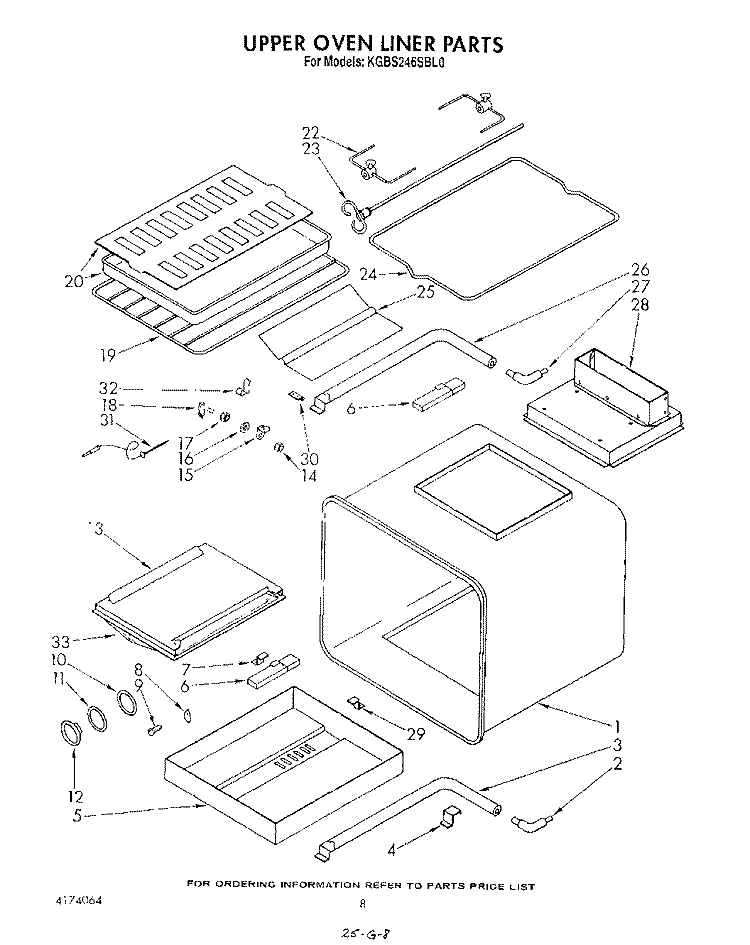 UPPER OVEN LINER Diagram and Parts List for KGBS246SBL0  KitchenAid Wall Oven
